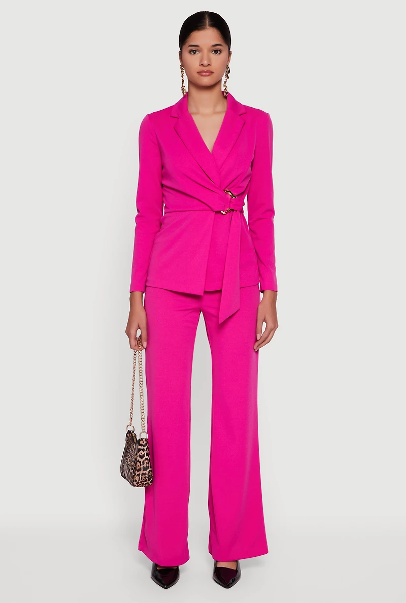 Womens Asymmetrical Belted Front Blazer, Pink, Size M