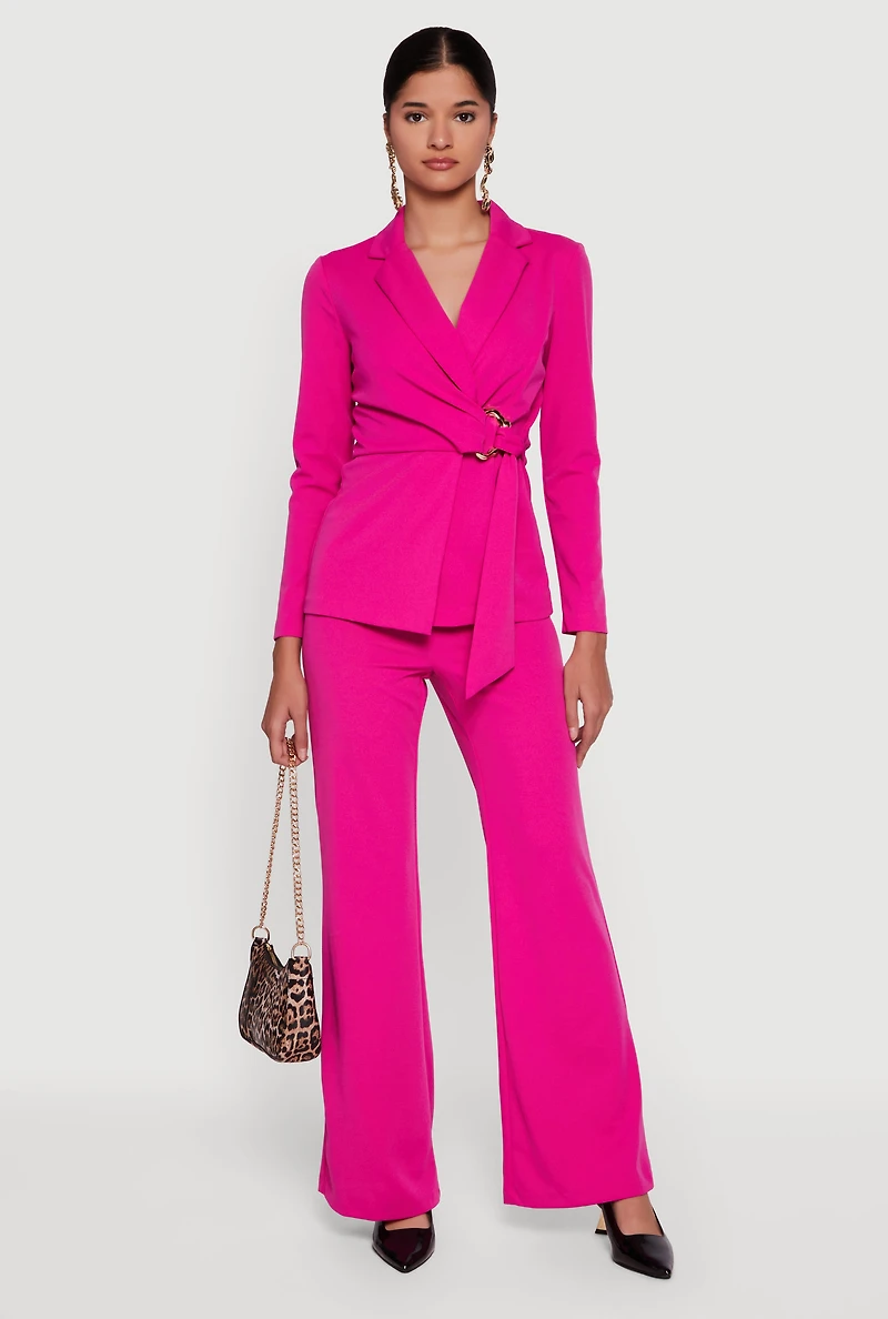 Womens Asymmetrical Belted Front Blazer, Pink, Size M