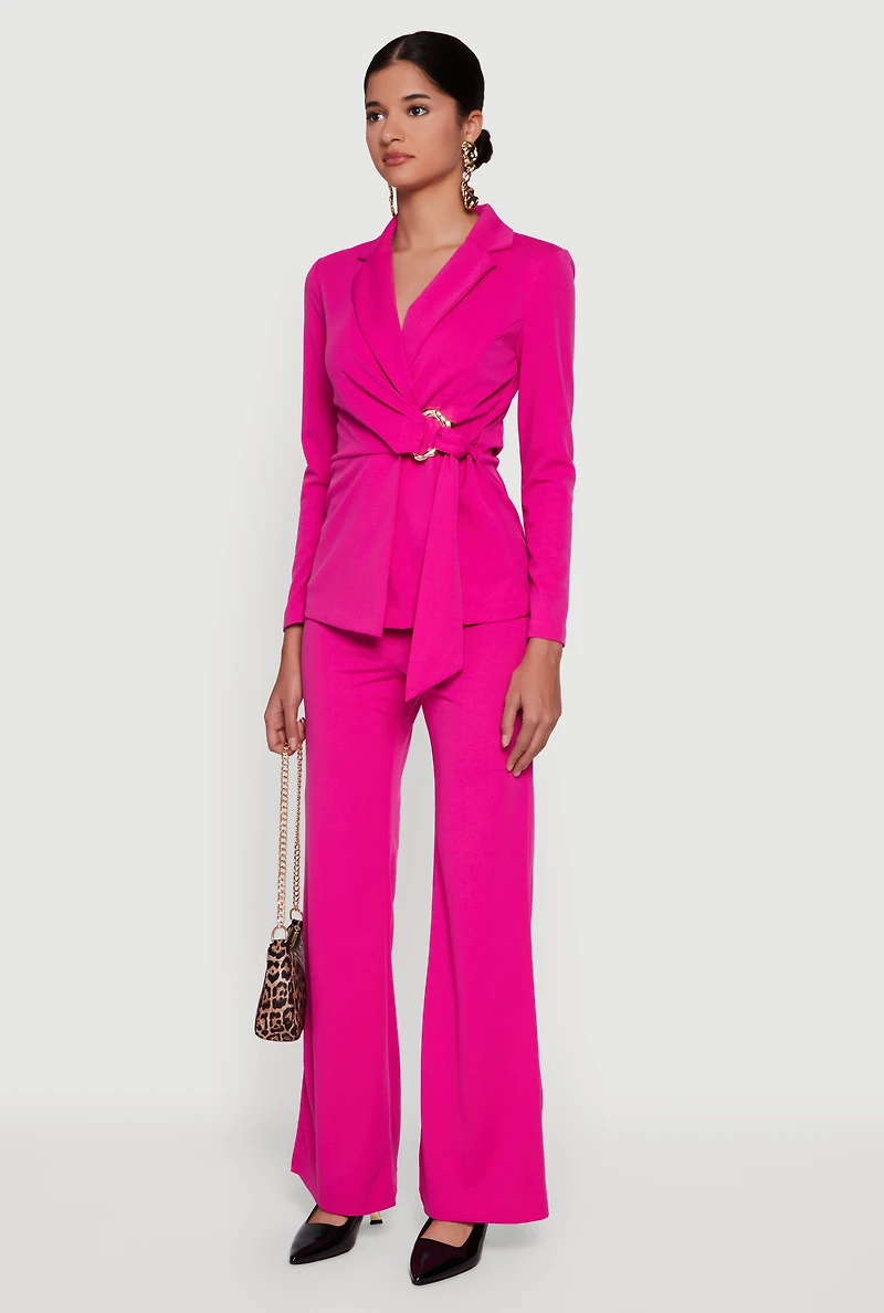 Womens Asymmetrical Belted Front Blazer, Pink, Size M