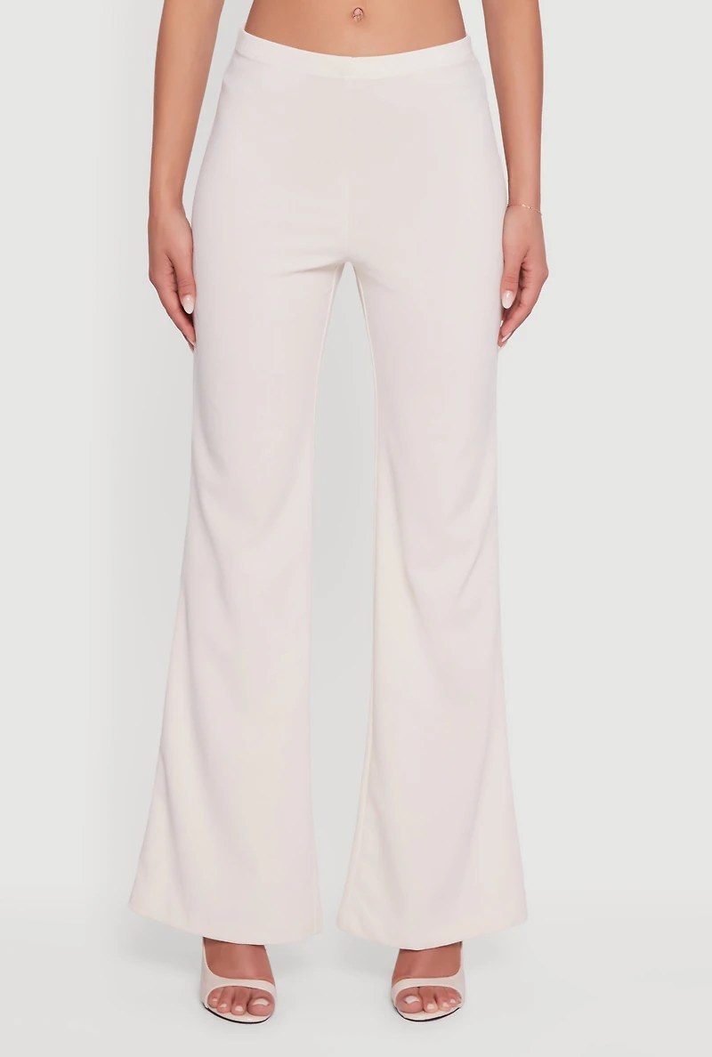 Womens Trendy Crepe Knit Dress Pants, White,