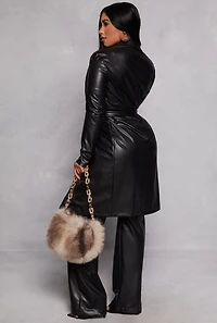 Faux Leather Wrap Coat