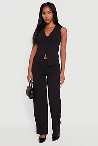 Womens Crepe Knit V-Neck Front Slit Blazer Vest, Black, Size L