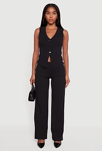 Womens Crepe Knit V-Neck Front Slit Blazer Vest, Black, Size L