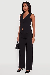 Womens Crepe Knit V-Neck Front Slit Blazer Vest, Black, Size L