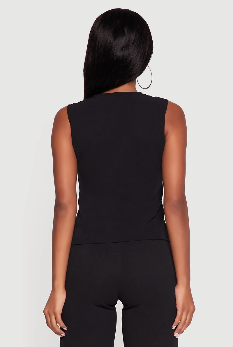 Womens Crepe Knit V-Neck Front Slit Blazer Vest,