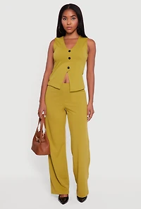 Womens Crepe Knit V-Neck Front Slit Blazer Vest, Green, Size M