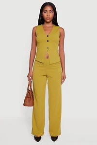 Womens Crepe Knit V-Neck Front Slit Blazer Vest, Green, Size M