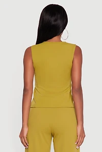 Womens Crepe Knit V-Neck Front Slit Blazer Vest, L