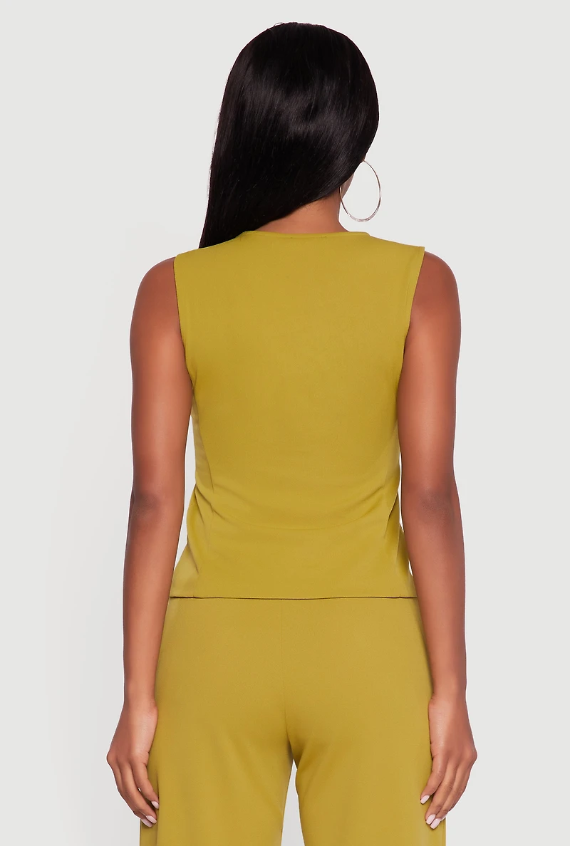 Crepe Knit V-Neck Front Slit Blazer Vest