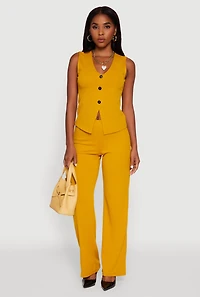 Womens Crepe Knit V-Neck Front Slit Blazer Vest, Yellow, Size M