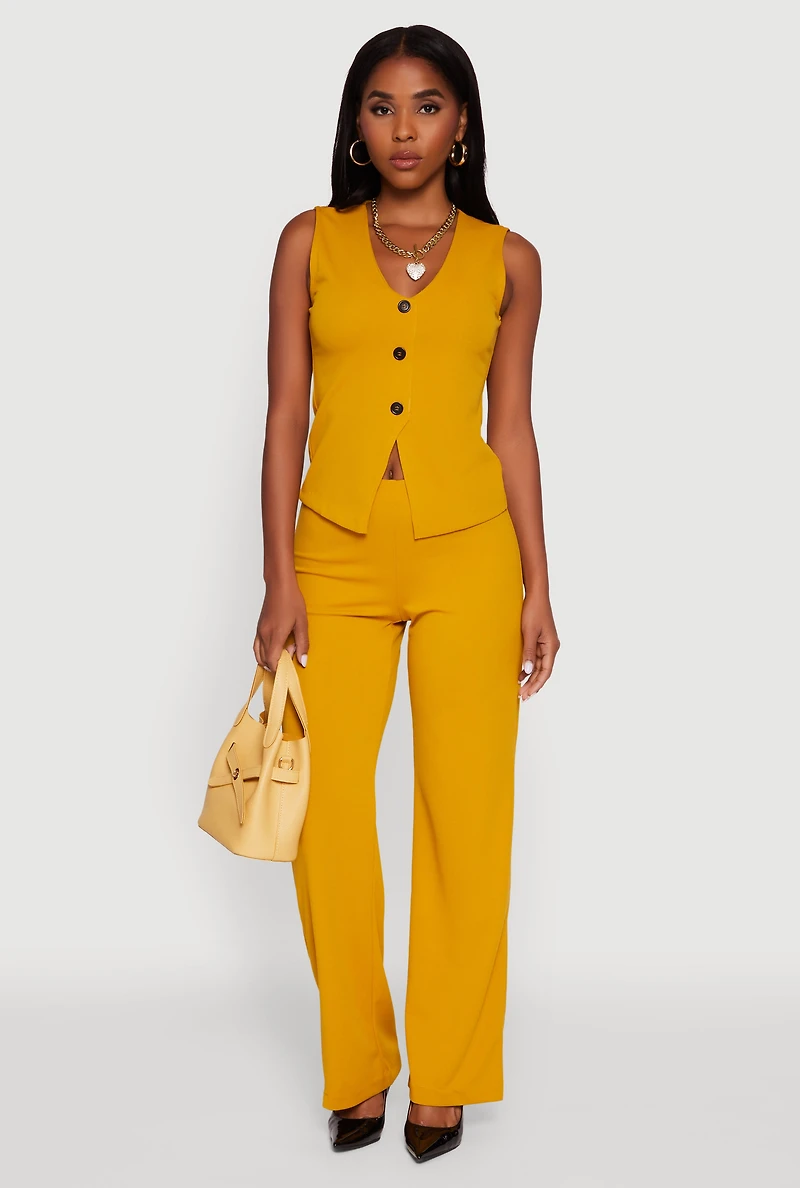 Crepe Knit V-Neck Front Slit Blazer Vest