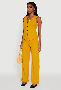Womens Crepe Knit V-Neck Front Slit Blazer Vest, Yellow, Size M