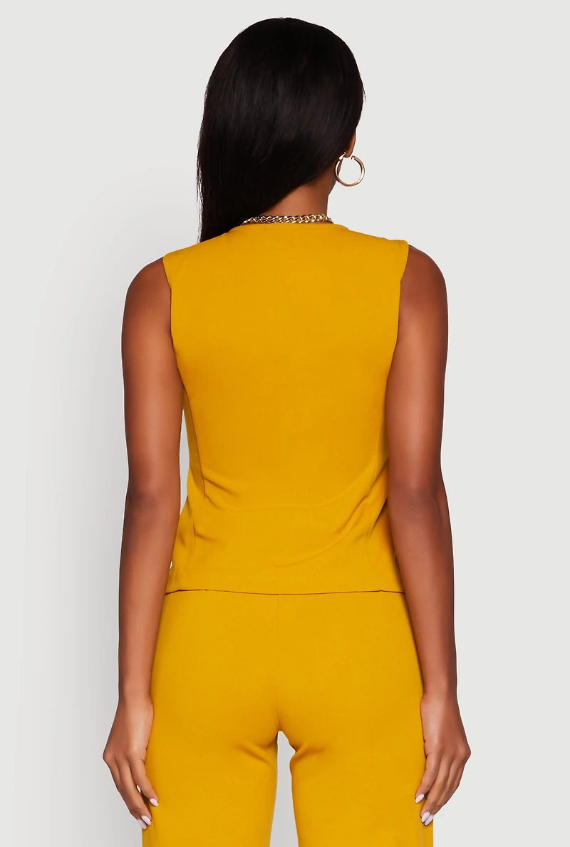 Womens Crepe Knit V-Neck Front Slit Blazer Vest, Yellow, Size M