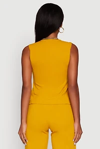 Womens Crepe Knit V-Neck Front Slit Blazer Vest, Yellow, Size M