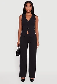 Womens Crepe Knit High Waisted Wide Leg Pants, Black, Size S