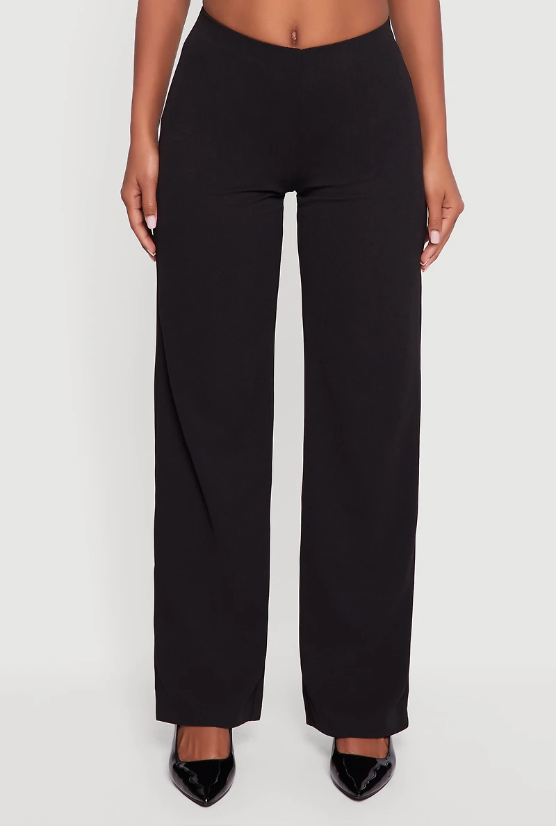 Womens Crepe Knit High Waisted Wide Leg Pants, Black, Size S