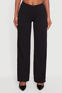 Womens Crepe Knit High Waisted Wide Leg Pants, Black, Size S