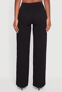 Womens Crepe Knit High Waisted Wide Leg Pants, Black, Size S