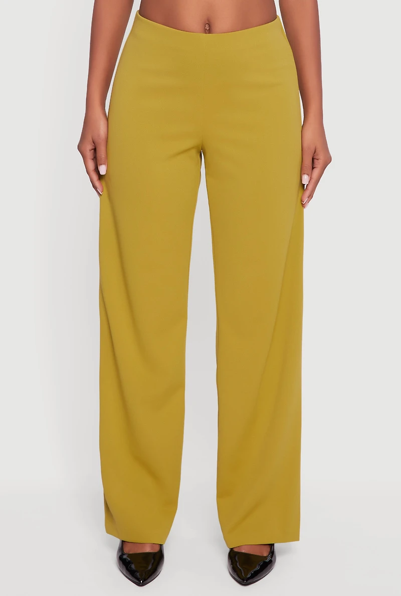 Womens Crepe Knit High Waisted Wide Leg Pants, Green, Size S