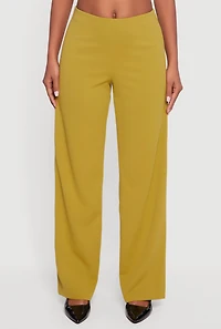 Womens Crepe Knit High Waisted Wide Leg Pants, Green, Size S