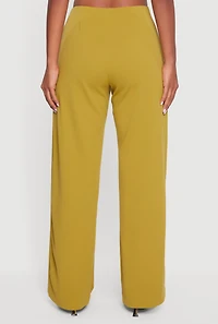 Womens Crepe Knit High Waisted Wide Leg Pants, Green, Size S