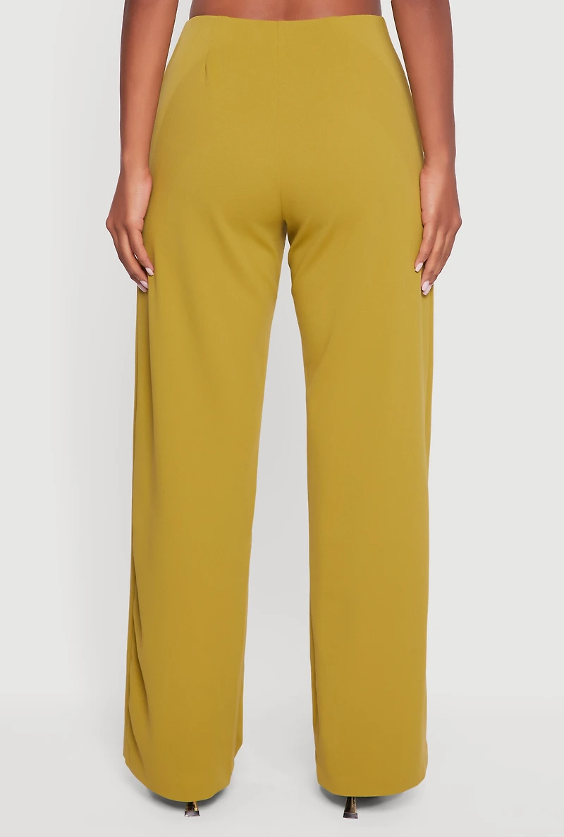 Womens Crepe Knit High Waisted Wide Leg Pants, Green, Size M