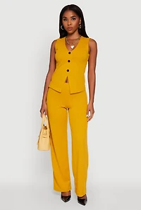 Womens Crepe Knit High Waisted Wide Leg Pants, Yellow, Size L
