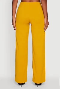 Womens Crepe Knit High Waisted Wide Leg Pants, Yellow, Size L