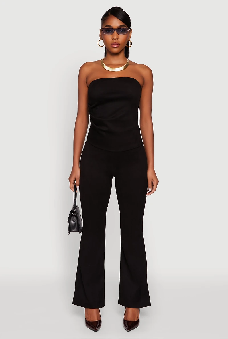 Womens Faux Suede Ruched Side Tube Top, Black, Size M