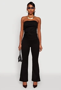Womens Faux Suede Ruched Side Tube Top, Black, Size M