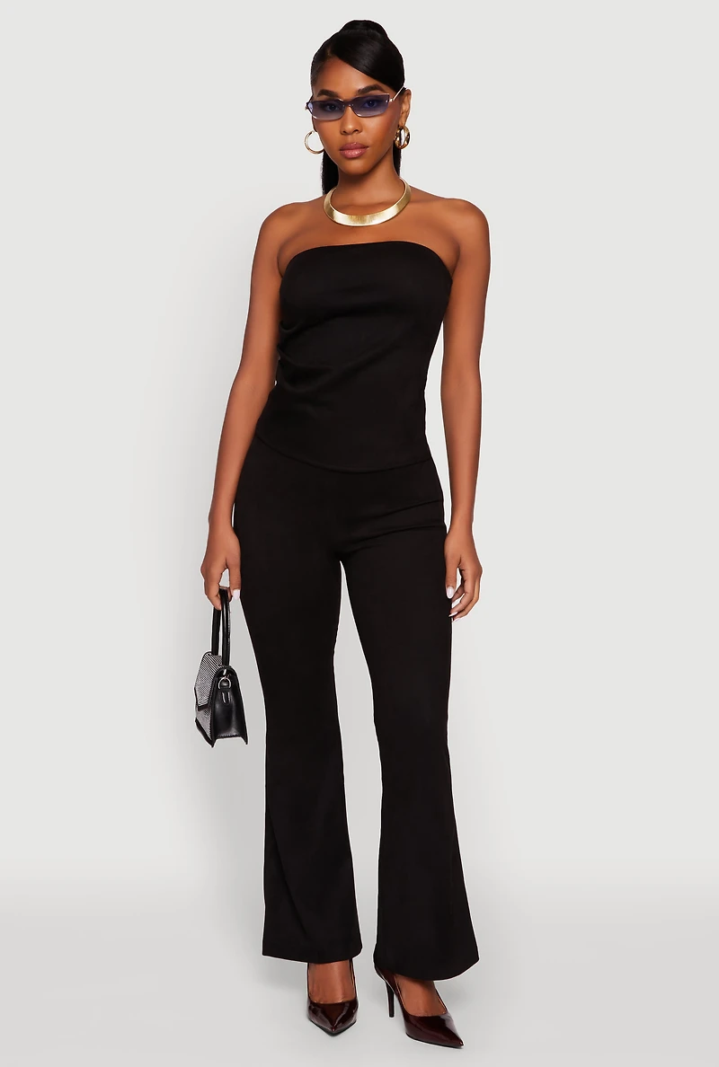 Womens Faux Suede Ruched Side Tube Top, Black, Size M