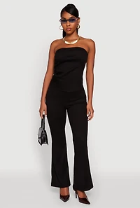 Womens Faux Suede Ruched Side Tube Top, Black, Size M