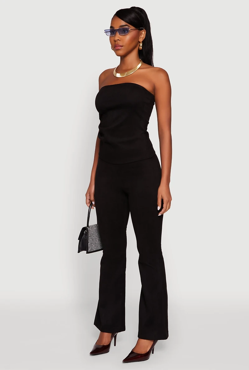 Womens Faux Suede Ruched Side Tube Top,