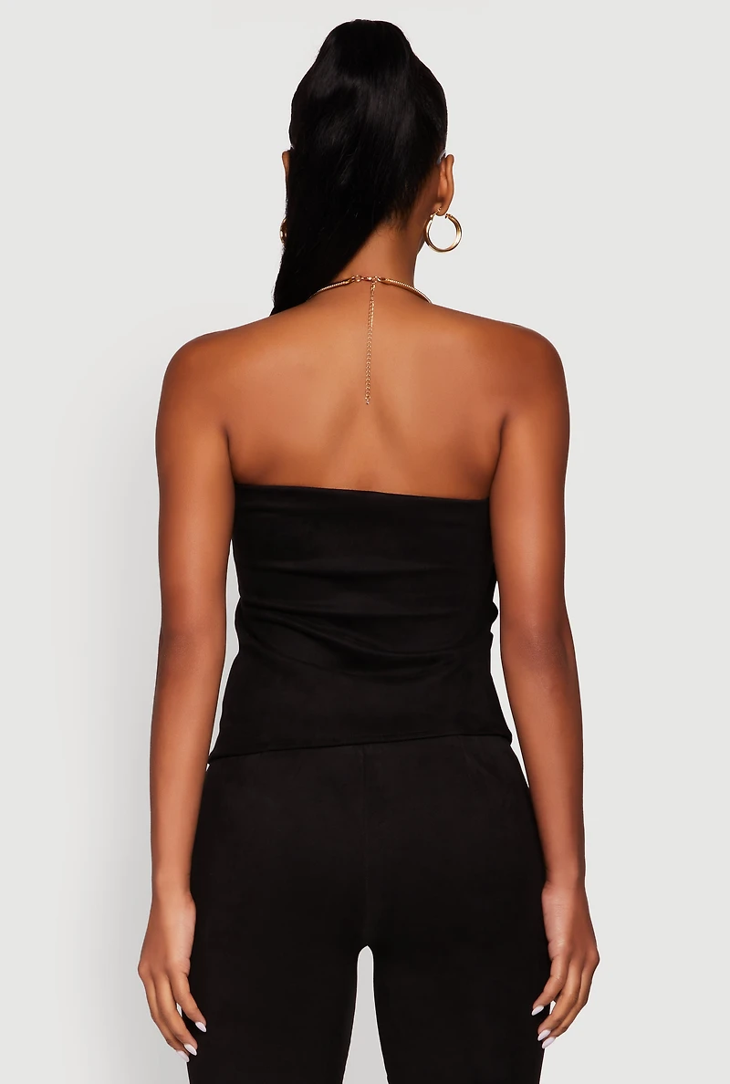 Womens Faux Suede Ruched Side Tube Top, Black, Size M