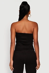 Womens Faux Suede Ruched Side Tube Top, Black, Size M