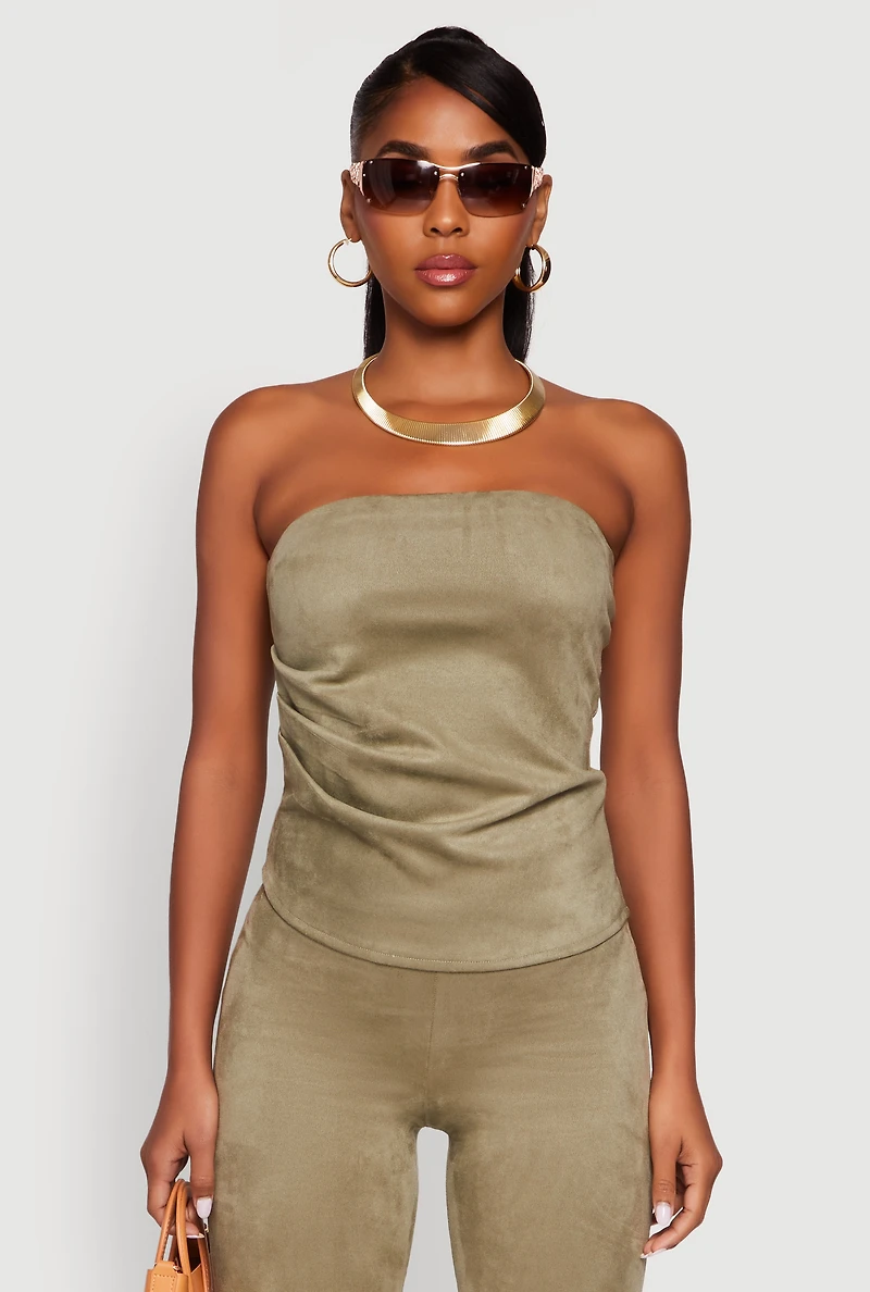 Faux Suede Ruched Side Tube Top