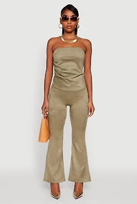 Womens Faux Suede Ruched Side Tube Top, Green, Size M