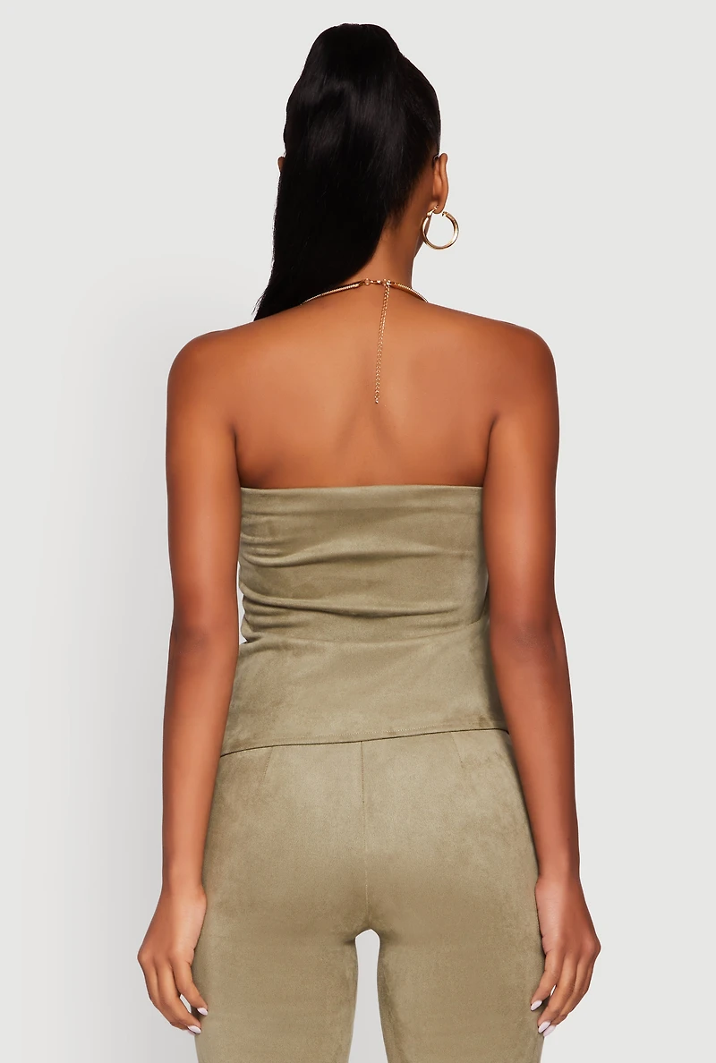 Faux Suede Ruched Side Tube Top