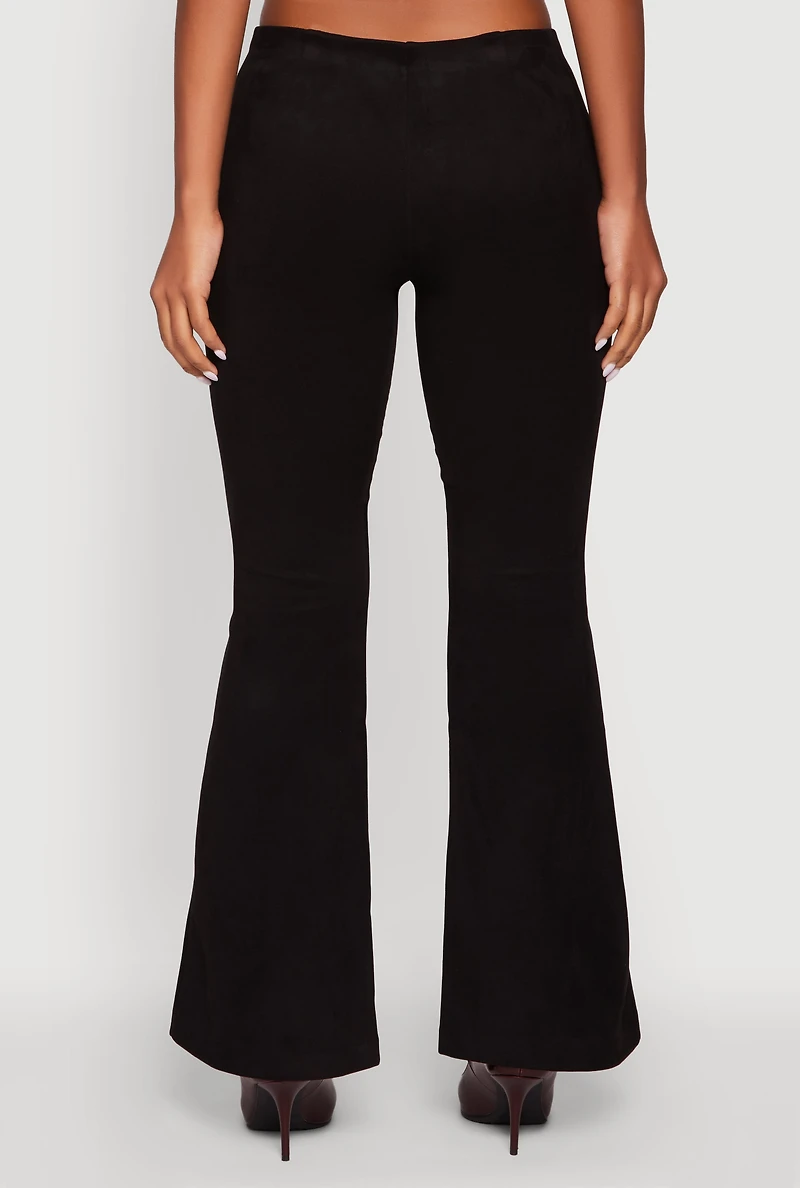 Womens Faux Suede Flare Pants, S
