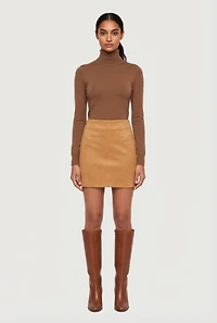 Faux Suede High Waisted Pull On Mini Pencil Skirt