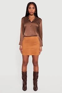 Faux Suede High Waisted Pull On Mini Pencil Skirt