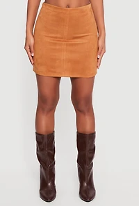 Faux Suede High Waisted Pull On Mini Pencil Skirt