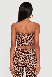 Womens Leopard Print Cropped Tube Top, Brown, Size L