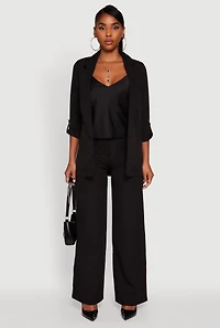 Womens Crepe Knit Open Front Tabbed Sleeves Blazer, Black, Size M