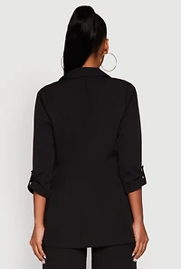 Womens Crepe Knit Open Front Tabbed Sleeves Blazer, Black, Size M