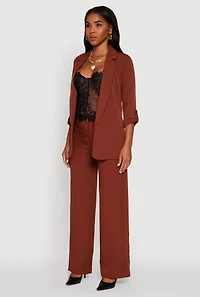 Womens Crepe Knit Open Front Tabbed Sleeves Blazer,