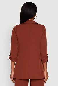 Womens Crepe Knit Open Front Tabbed Sleeves Blazer,