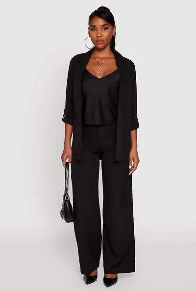 Womens Single Button Wide Leg Dress Pants, M