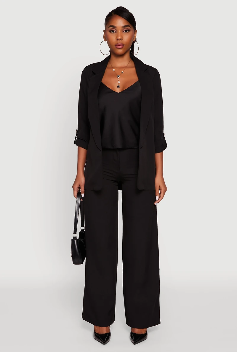 Womens Single Button Wide Leg Dress Pants, Black, Size S