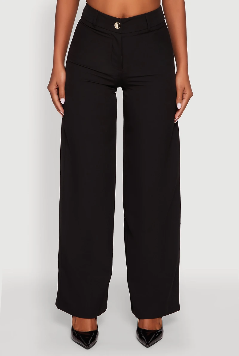 Womens Single Button Wide Leg Dress Pants, Black, Size M